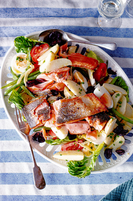 Crispy Skin Salmon Niçoise Salad with Preserved Lemon Dressing