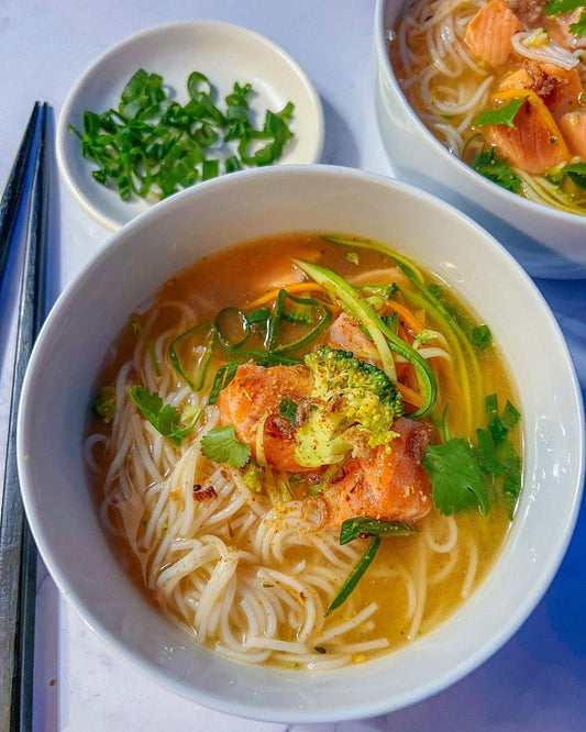 Miso Soba Noodle Soup With Fresh Salmon & Veggies