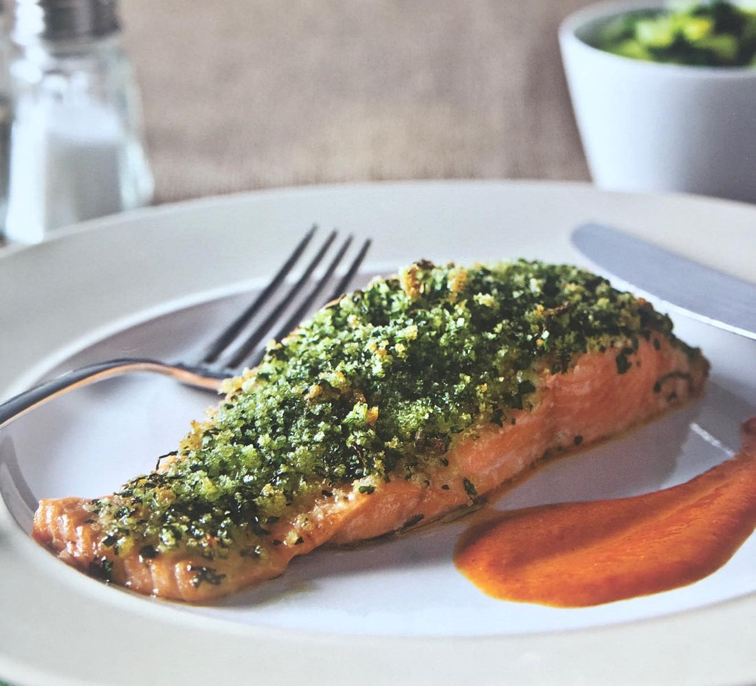 Herb-Crusted Salmon with Roasted Red Capsicum Coulis