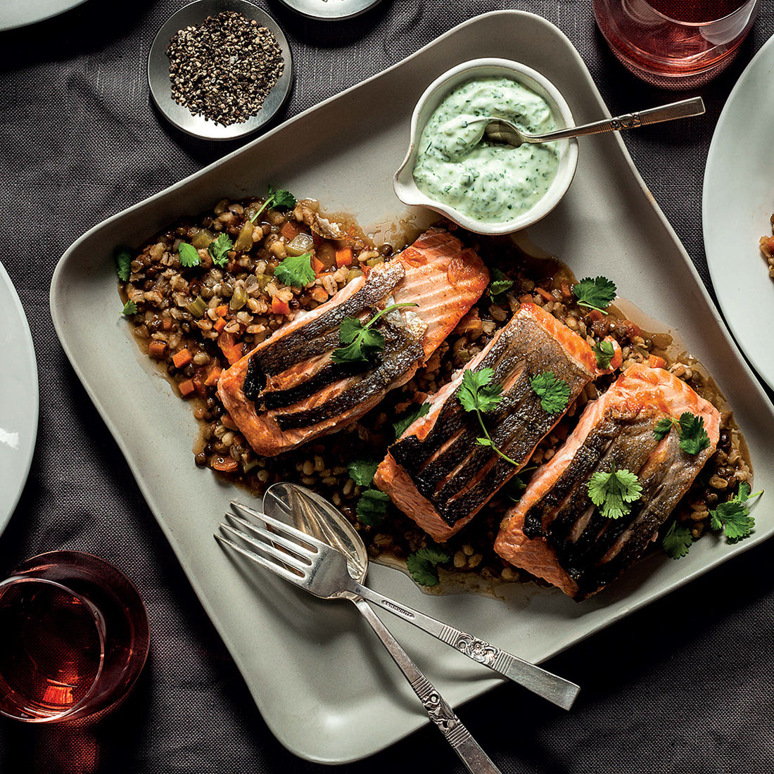 Salmon on a Duet of Barley & Lentils