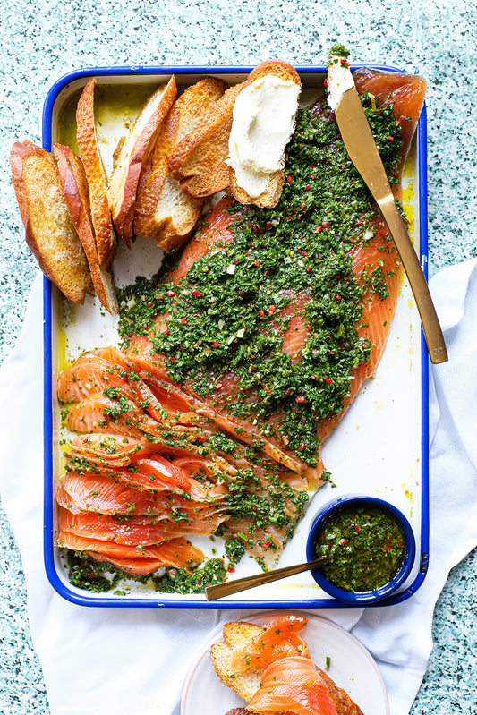 Cured Salmon Gravlax with Green Chimichurri