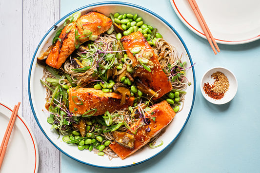 Miso Glazed Salmon on Soba noodles